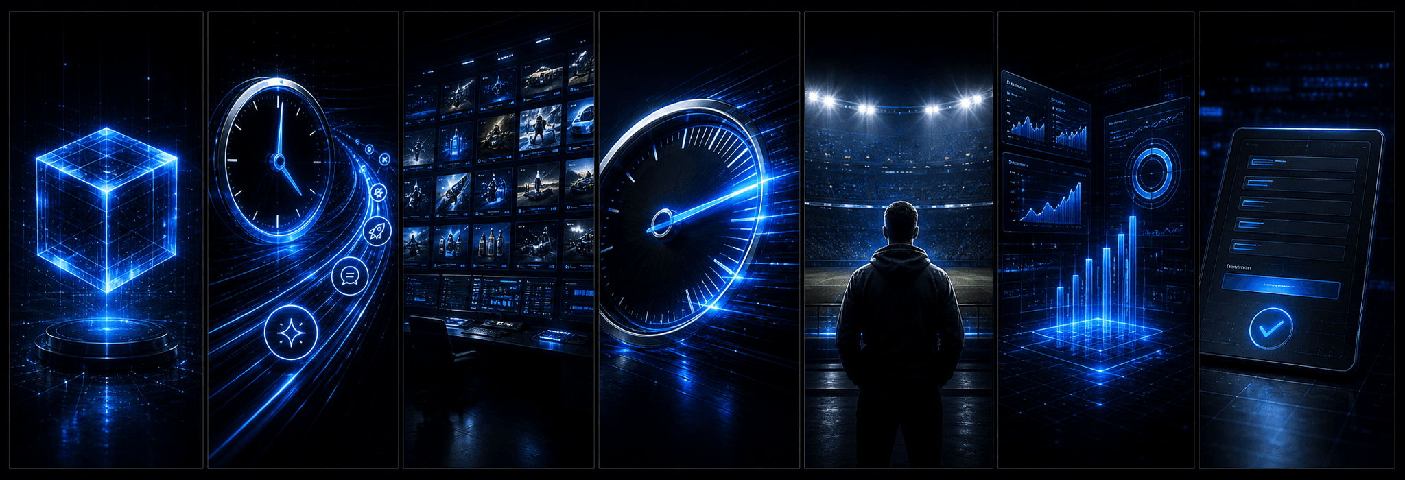 A montage of operator scenes — dealership floors, listings, job sites, and analytics.